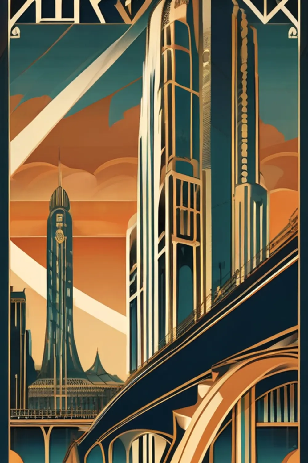 Art Deco Travel Poster: Golden Era Skyline - ai prompt image generator example