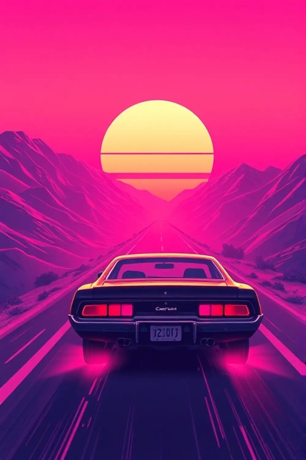 Coucher de soleil rétro synthwave - ai prompt image generator output target