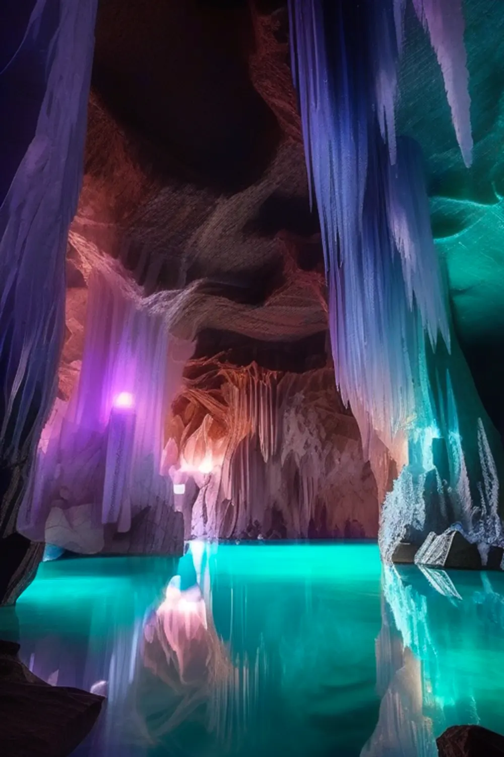 Crystal Cavern Lake: Ethereal Light & Reflection