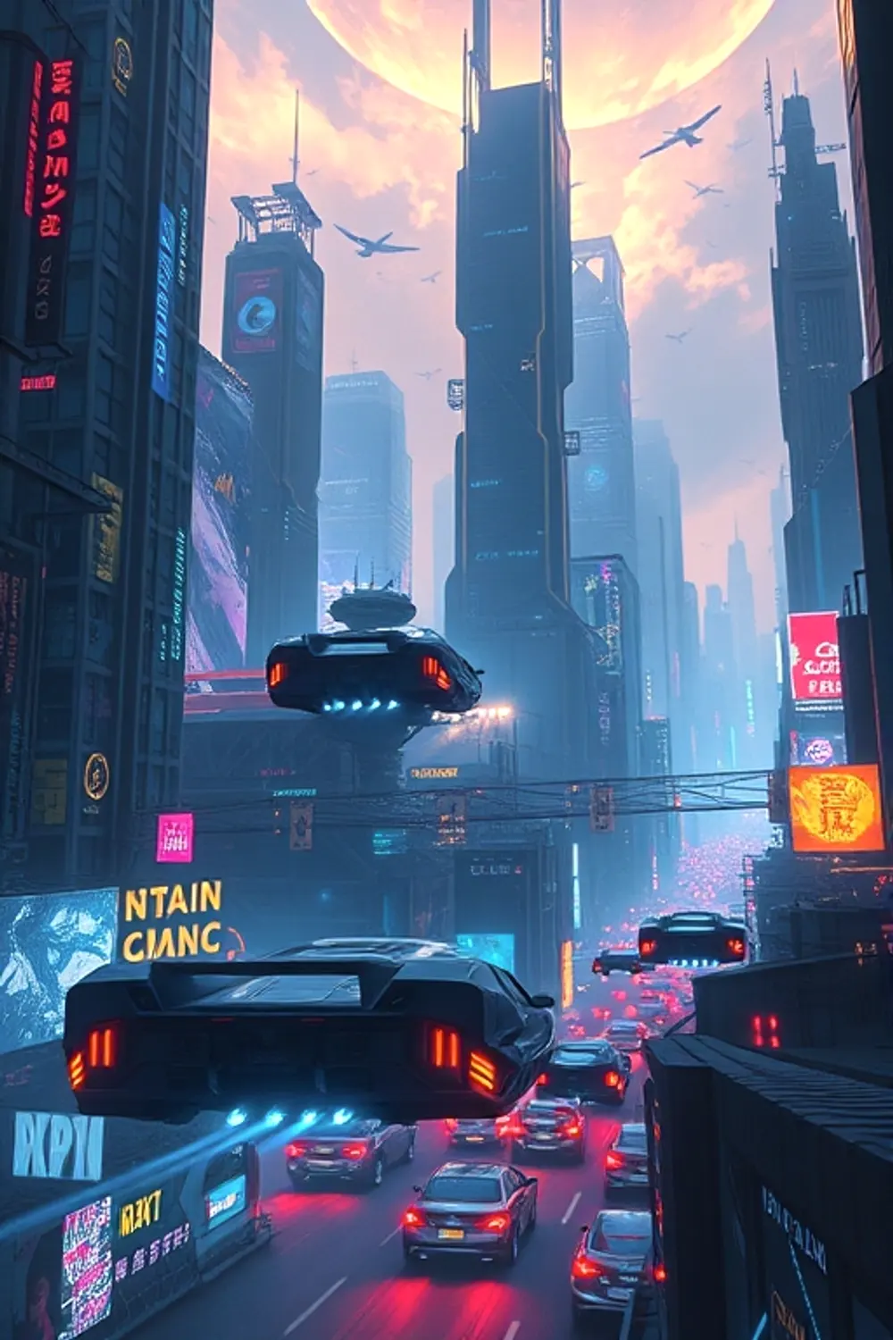 Cyber Cityscape Illustration - ai prompt image generator output target