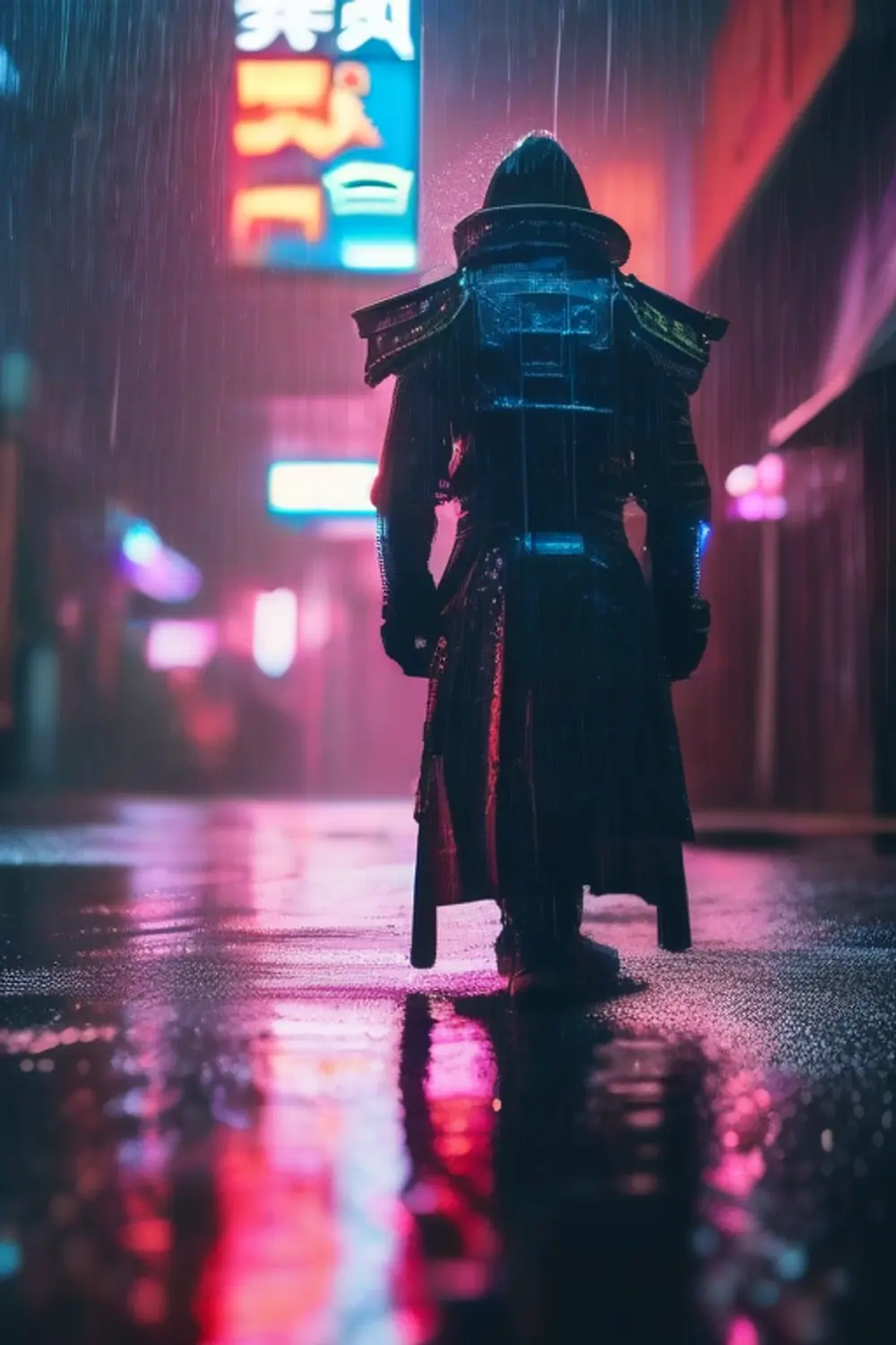 Cyber Samurai: Neon Rain Alleys Masterpiece - ai prompt image generator example