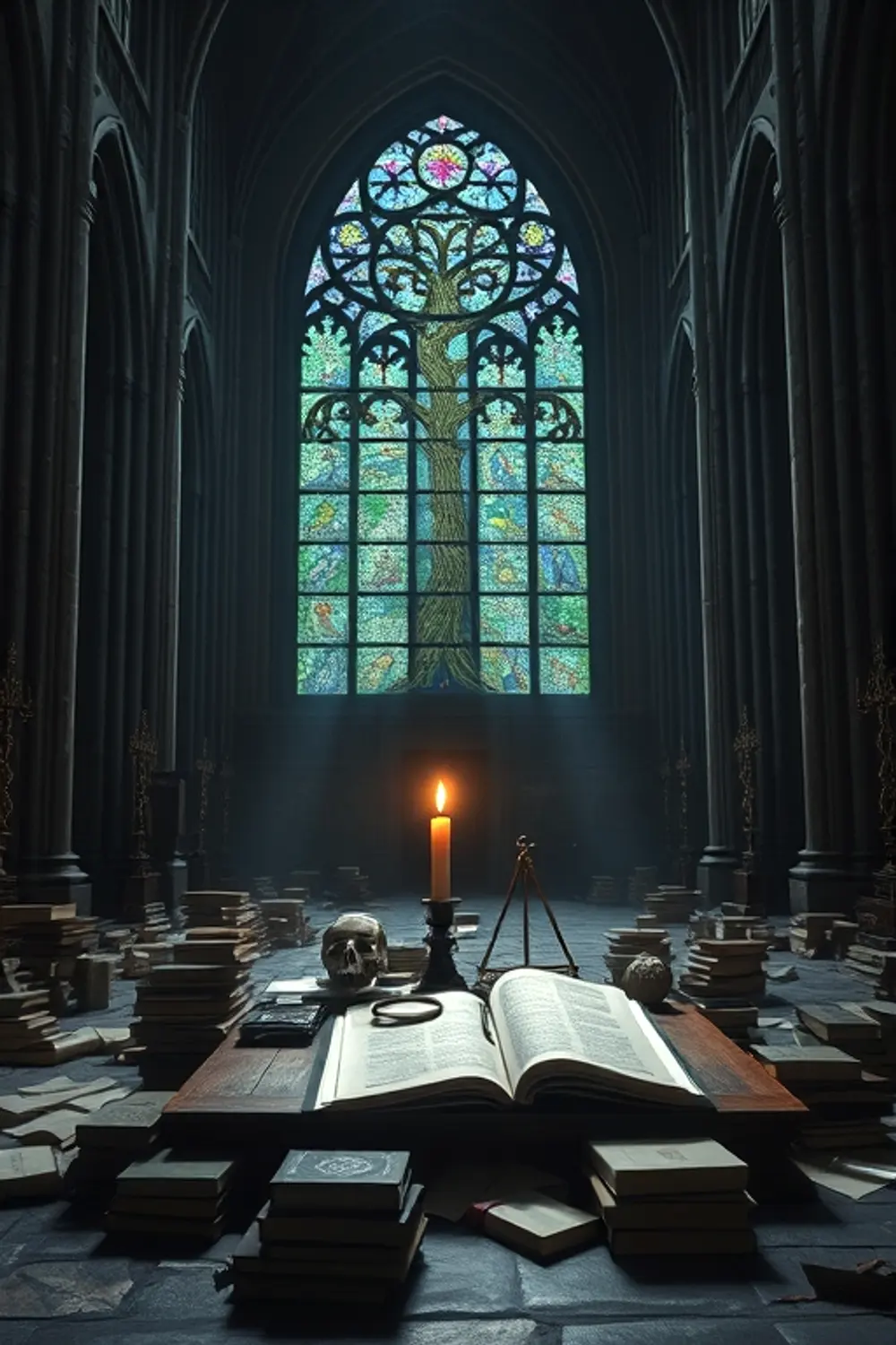 Gothic Cathedral Study: Dark Academia Mist - AI Generated Midjourney Art & Prompt Extraction