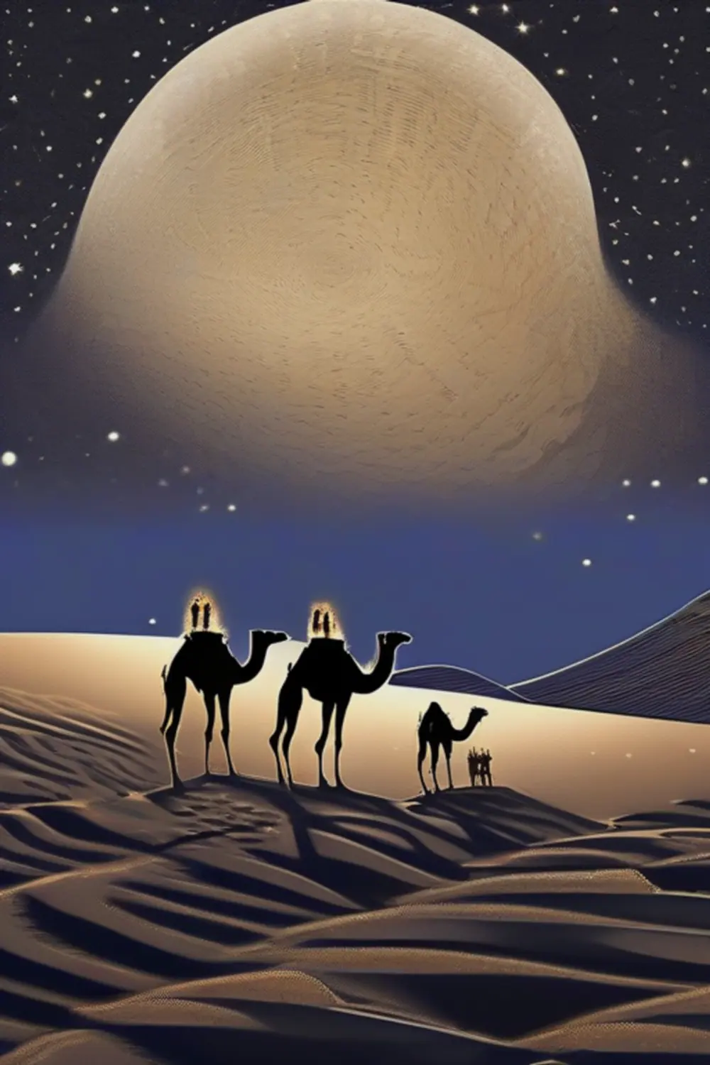 Desert Caravan Under Stars: Celestial Silk Road - ai prompt image generator example