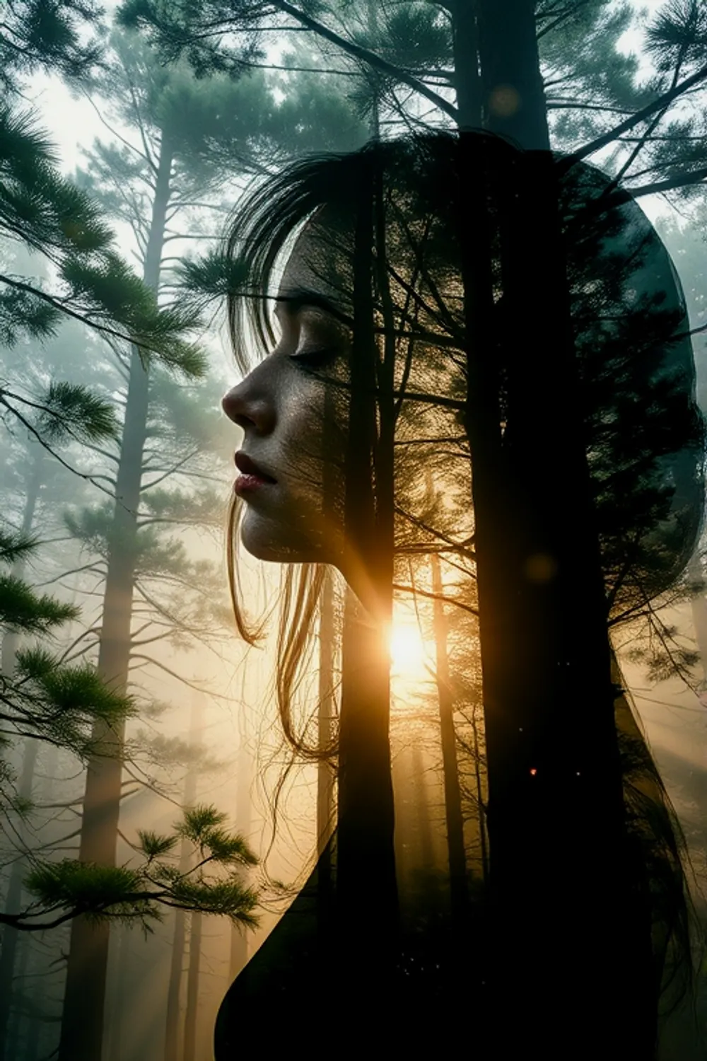 Mystic Forest Spirit: Double Exposure Portrait