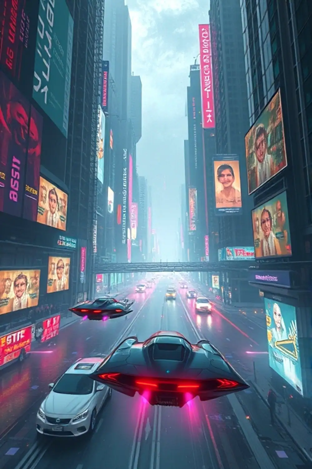 Illustration de paysage urbain cybernétique - ai prompt image generator output target