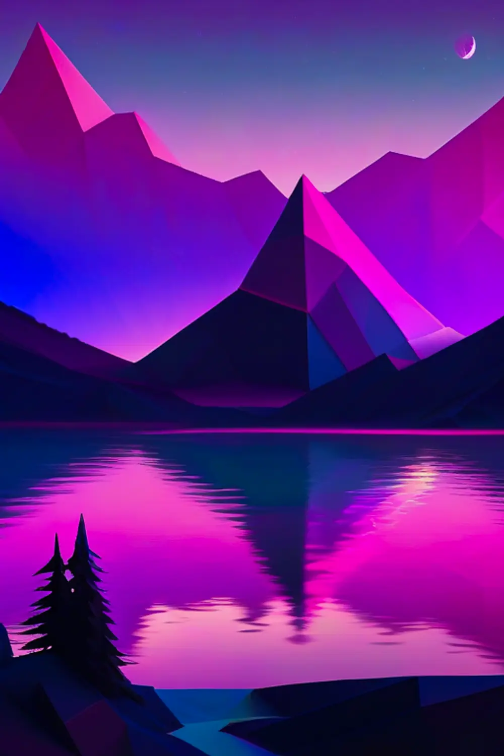 Low-Poly Geometric Peaks: Aurora Dreamscape