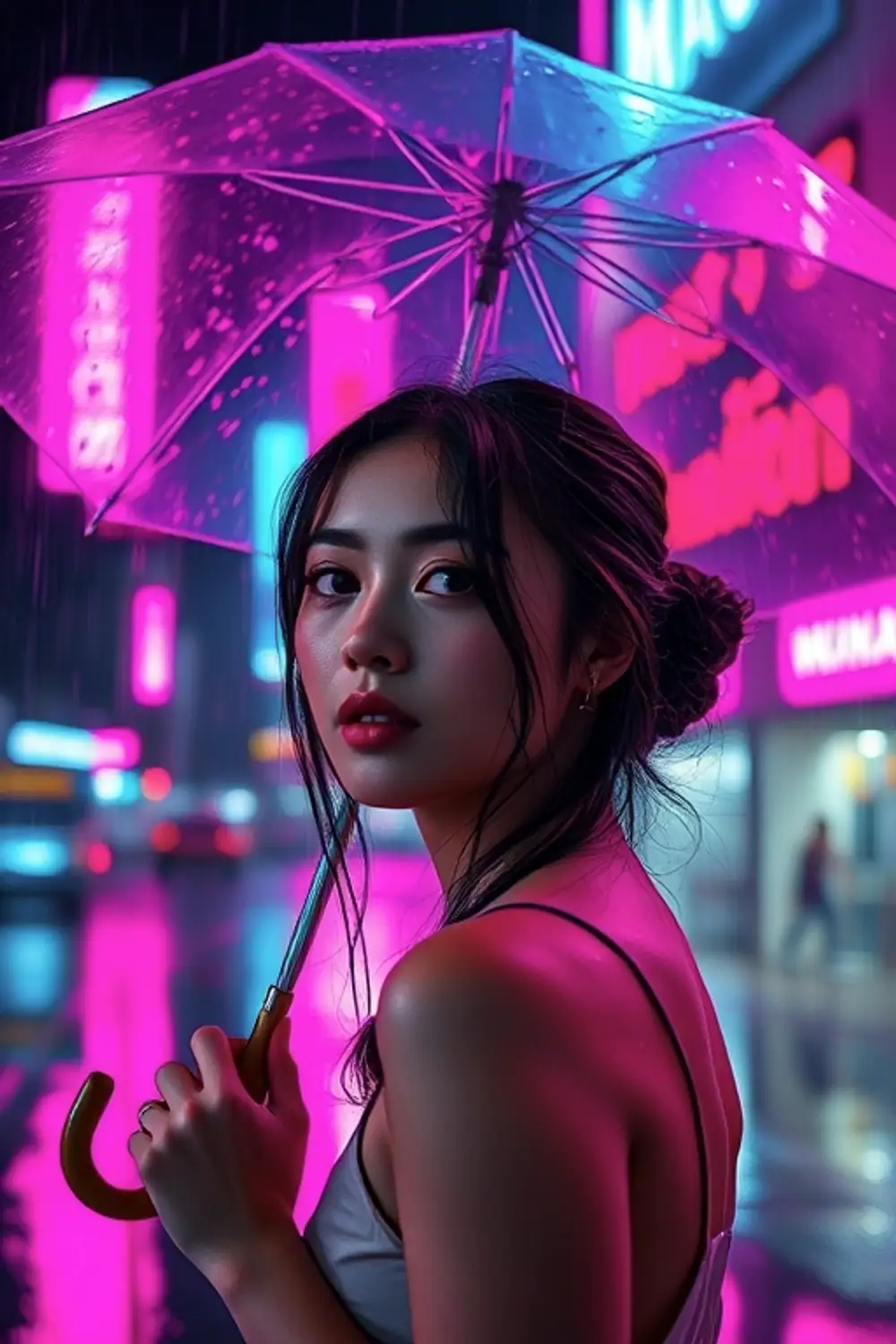 Neon Rain Portrait - ai prompt image generator output target