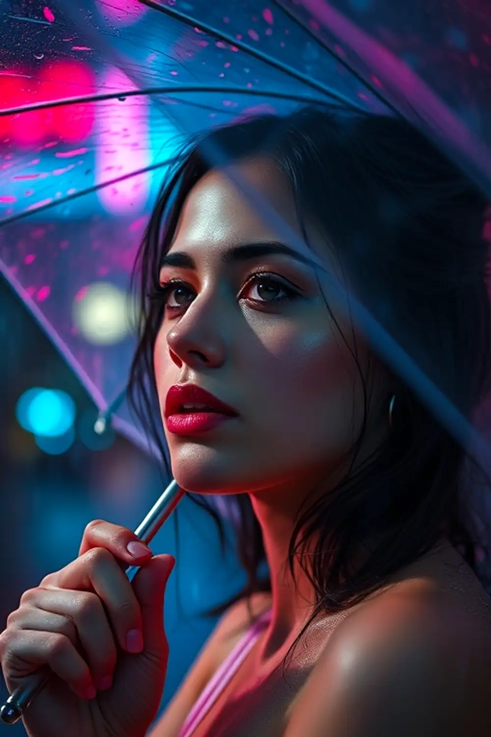 Portrait de pluie néon - ai prompt image generator output target