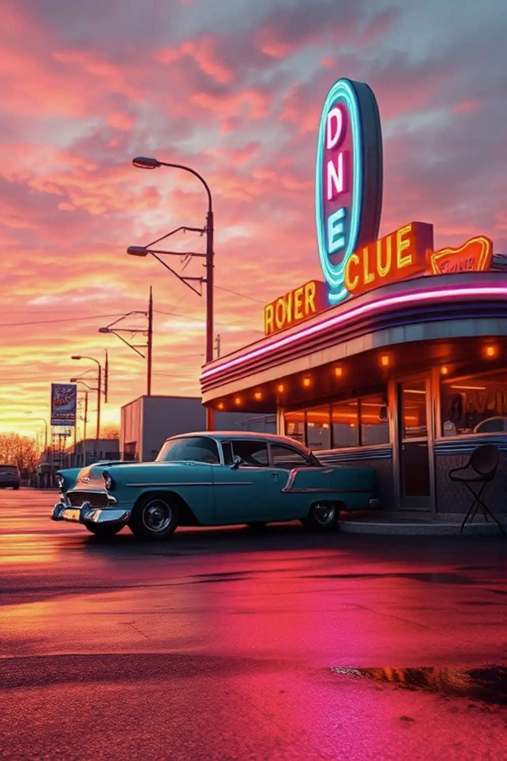 Retro Neon Sunset: Chrome Diner Dreamscape — Digital Art Prompts