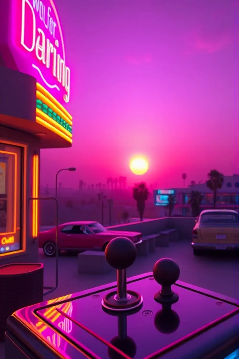 Retro Neon Sunset: Arcade Rooftop Dreamscape — Digital Art Prompts