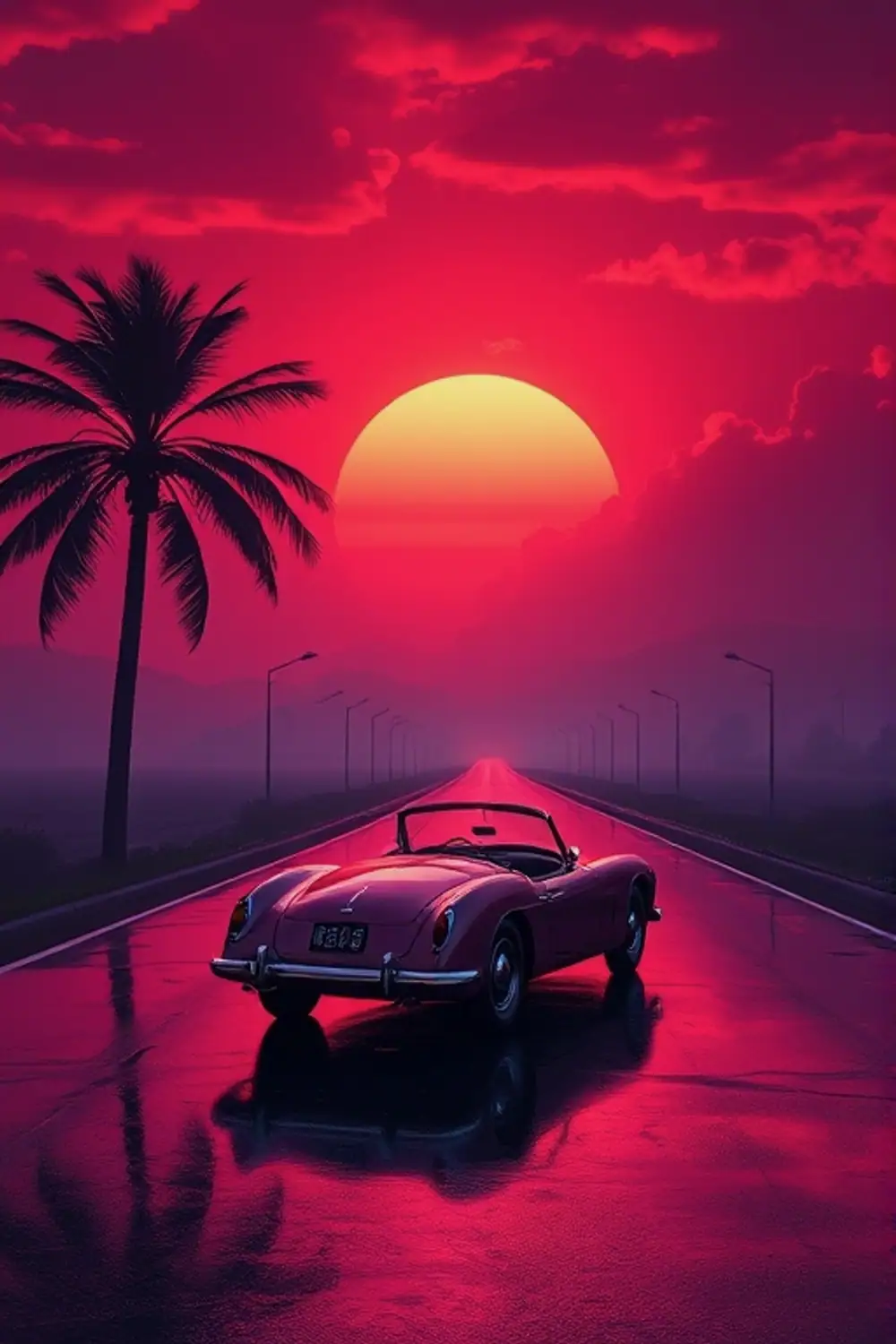 Retro Neon Sunset: Chrome & Palm Silhouette — Digital Art Prompts