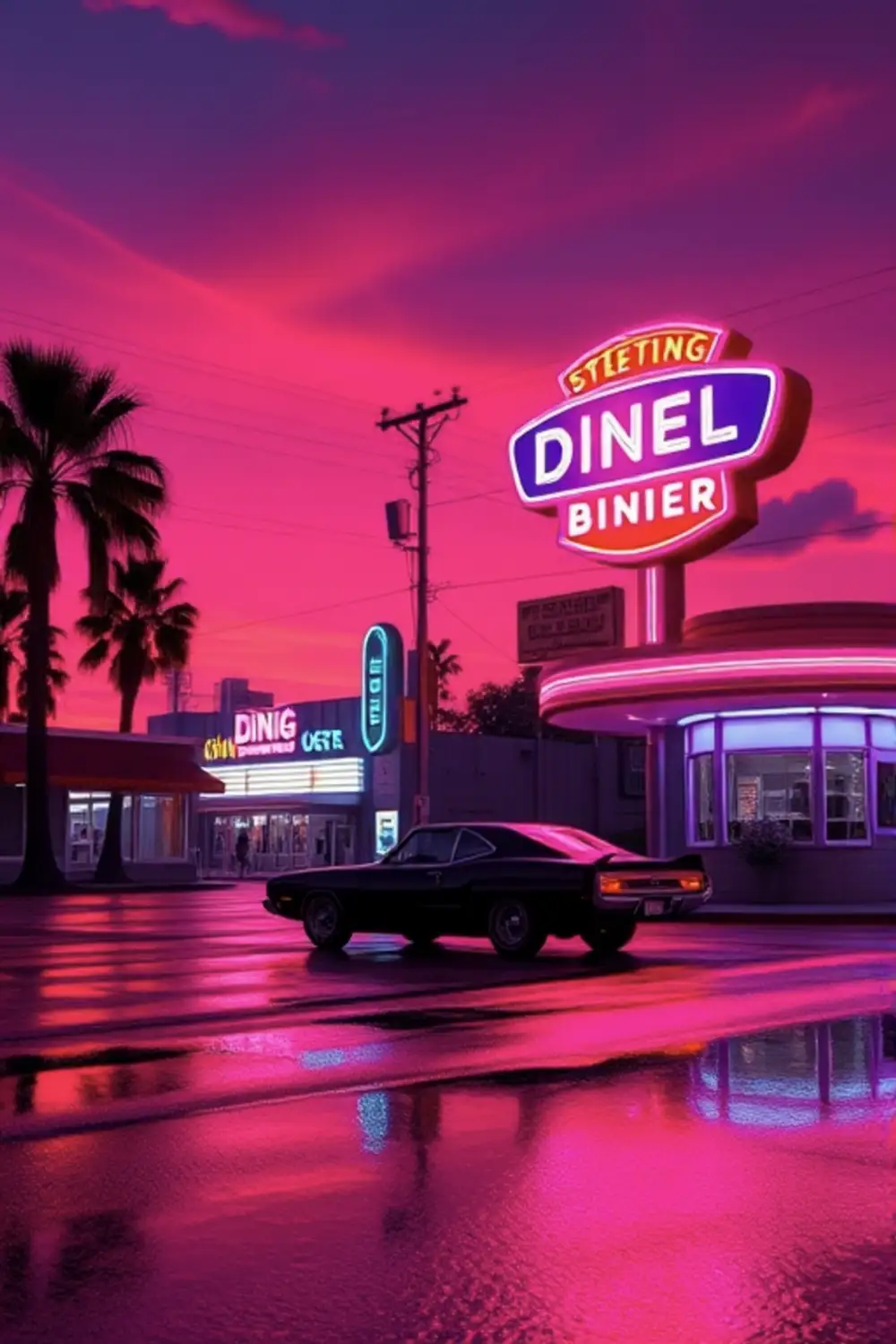 Retro Neon Sunset: Synthwave Dreamscape - ai prompt image generator output target