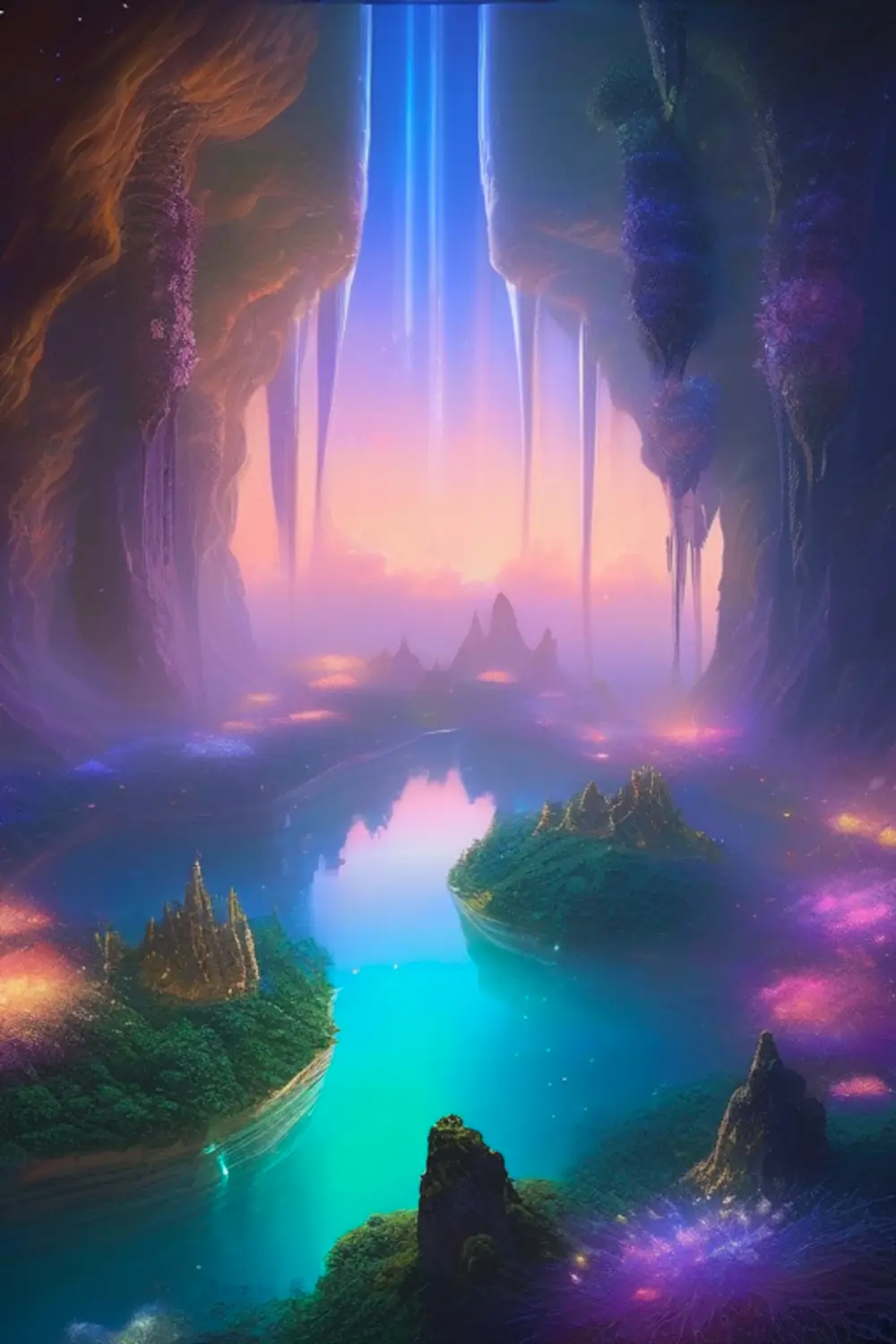 Surreal Floating Islands: Waterfall Dreamscape