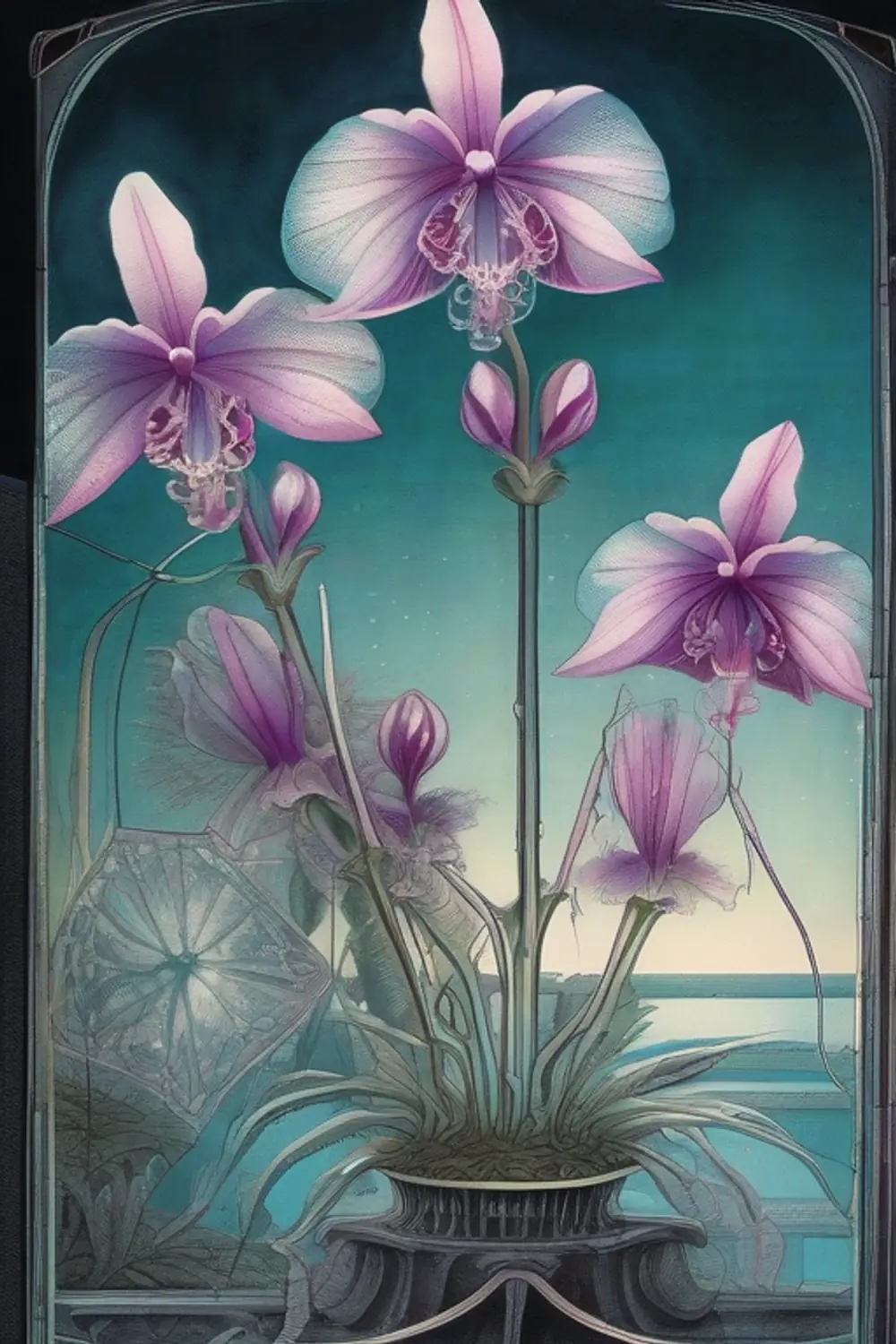 Vintage Botanical Illustration: Enchanted Glasshouse - ai prompt image generator example