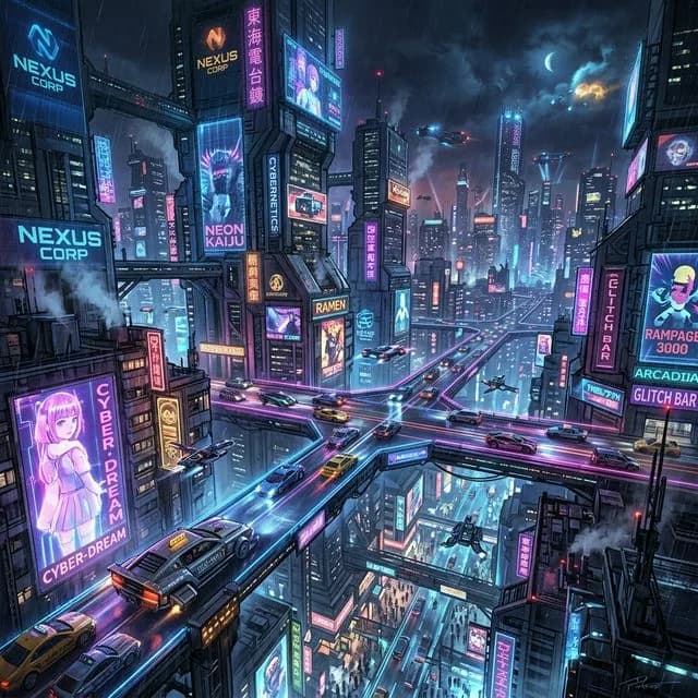 Cyber Cityscape Illustration - ai prompt image generator example