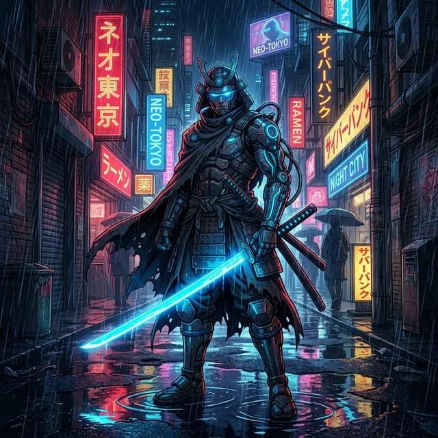 Cyberpunk Samurai Katana - ai prompt image generator example