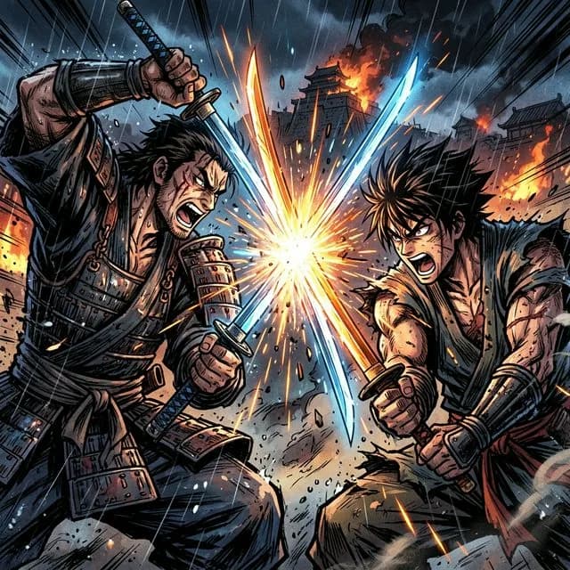 Dynamic Sword Clash - ai prompt image generator example