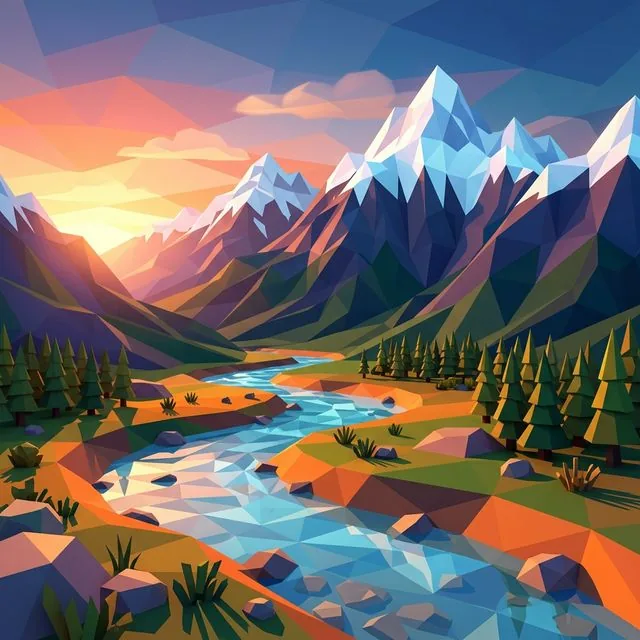 Low Poly Mountain River - ai prompt image generator example
