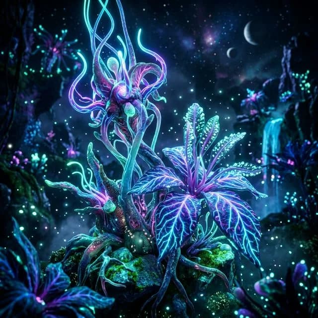 Bioluminescent Alien Flora - ai prompt image generator example