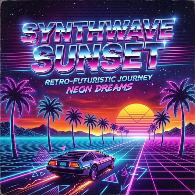 Retrowave Sunset Grid - ai prompt image generator example