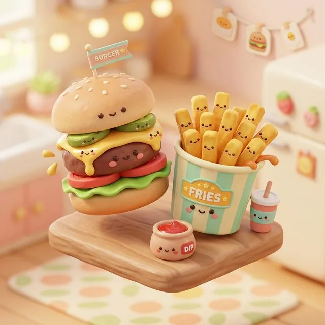 Kawaii 3D Burger - ai prompt image generator example