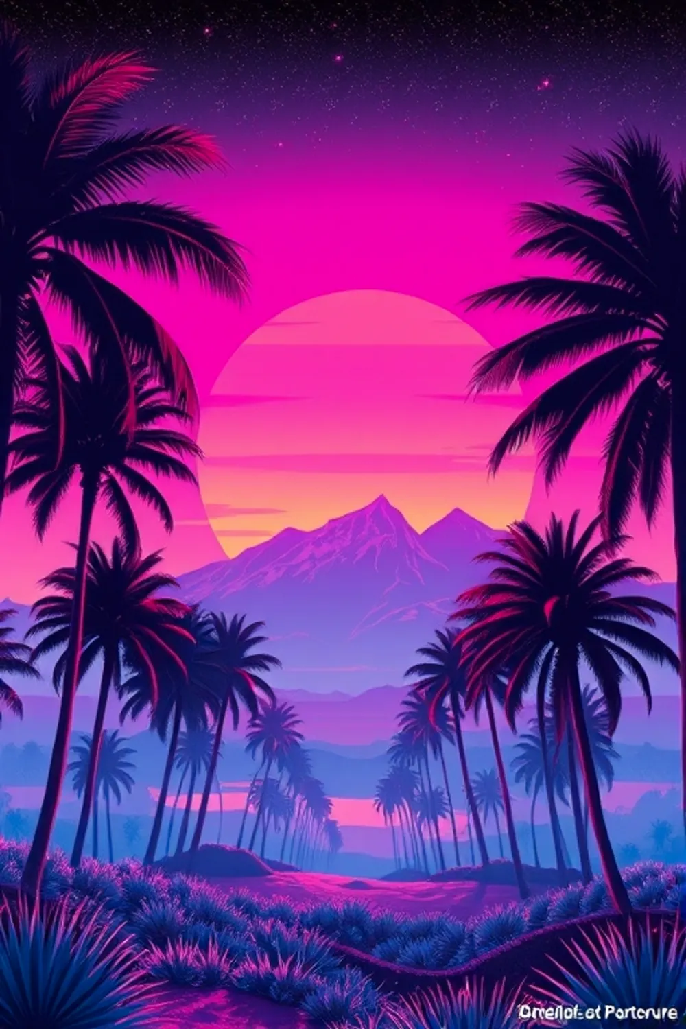 Atardecer Retrowave en Cuadrícula - ai prompt image generator output target