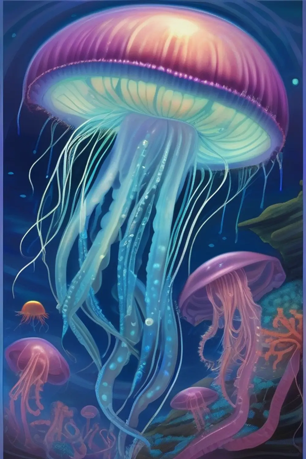 Deep Sea Bioluminescent Dreamscape: Abyssal Glow - ai prompt image generator example