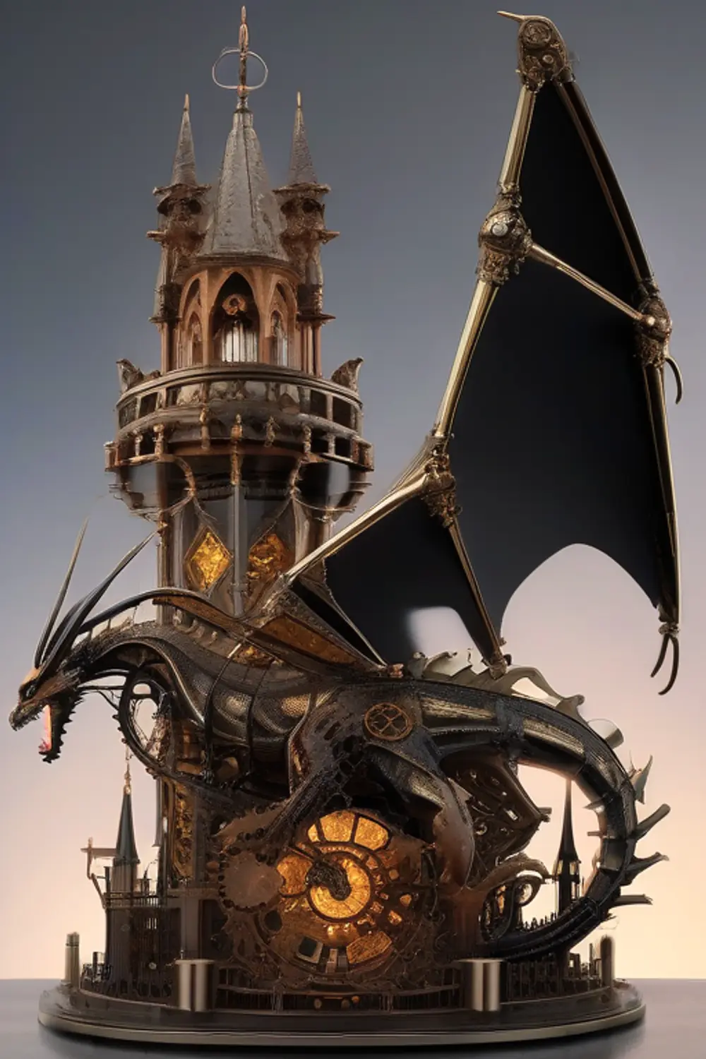 Clockwork Dragon Automaton: Steampunk AI Art - ai prompt image generator example
