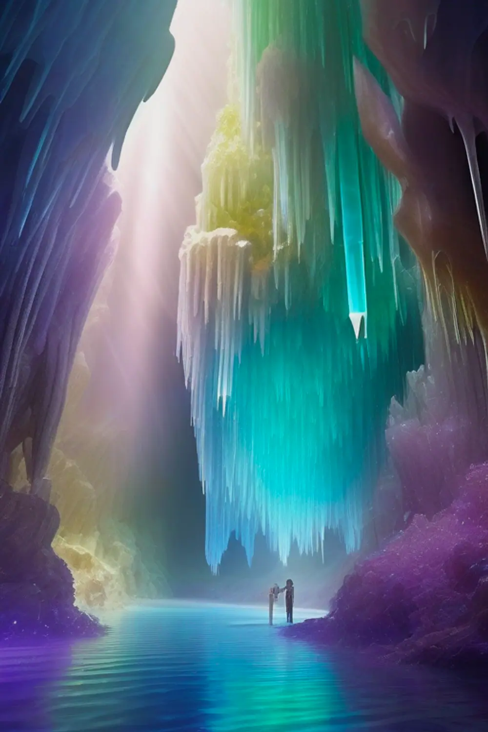 Crystal Cavern Underground Lake: Dreamy Glow - ai prompt image generator example