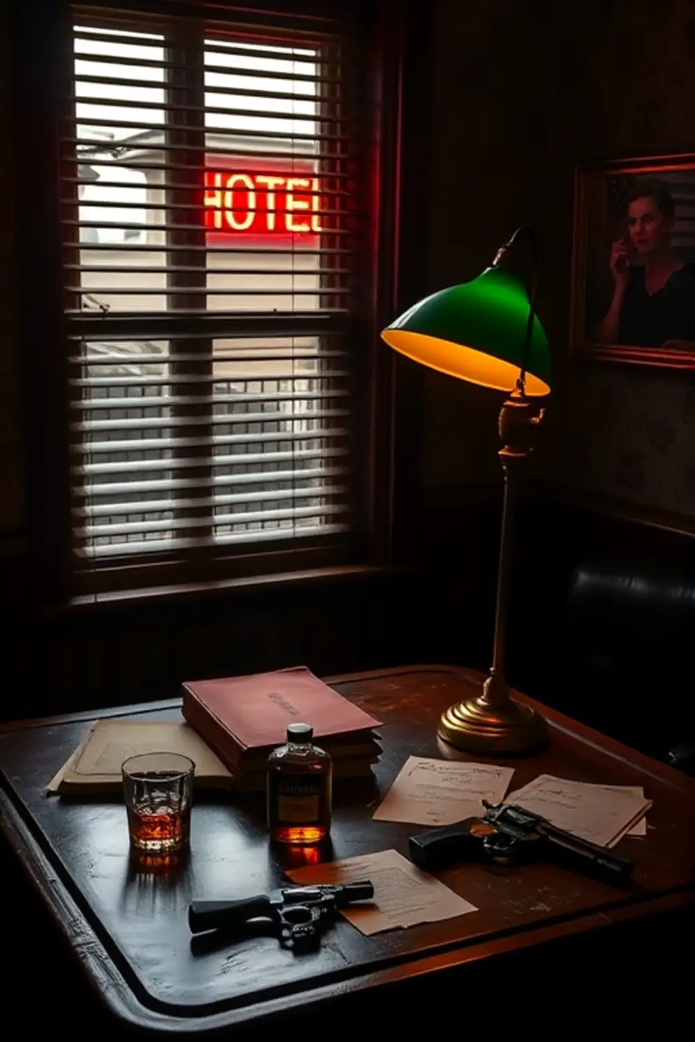 Film Noir Detective Office: Rain-Slicked Noir