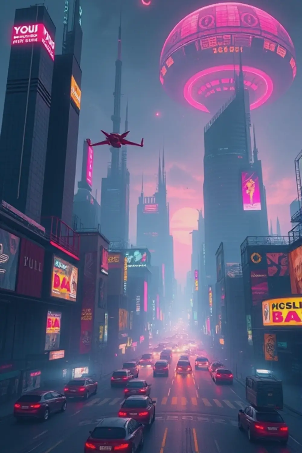 Illustrazione di Paesaggio Urbano Cyberpunk - ai prompt image generator output target