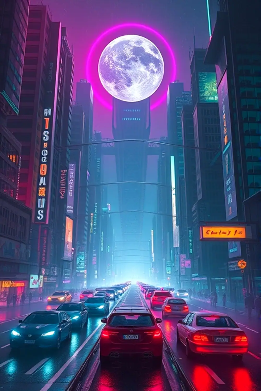 Ilustração de Paisagem Urbana Cibernética - ai prompt image generator output target