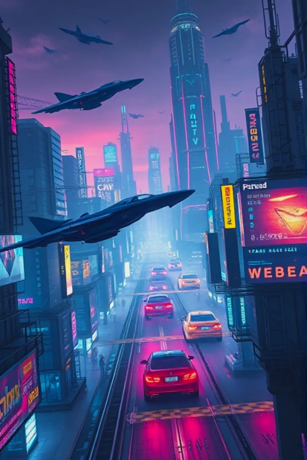 Ilustración de Paisaje Urbano Cibernético - ai prompt image generator output target