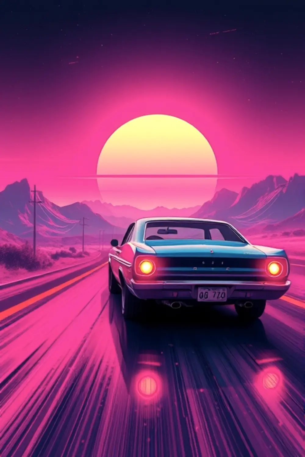 Pôr do Sol Synthwave Retrô - ai prompt image generator output target