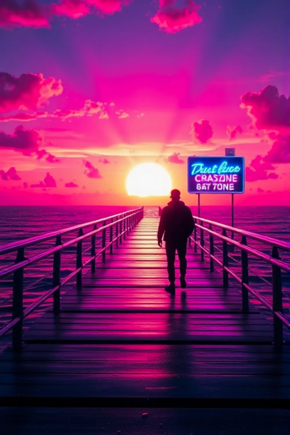Retro Neon Sunset: Vaporwave Pier Glow — Digital Art Prompts