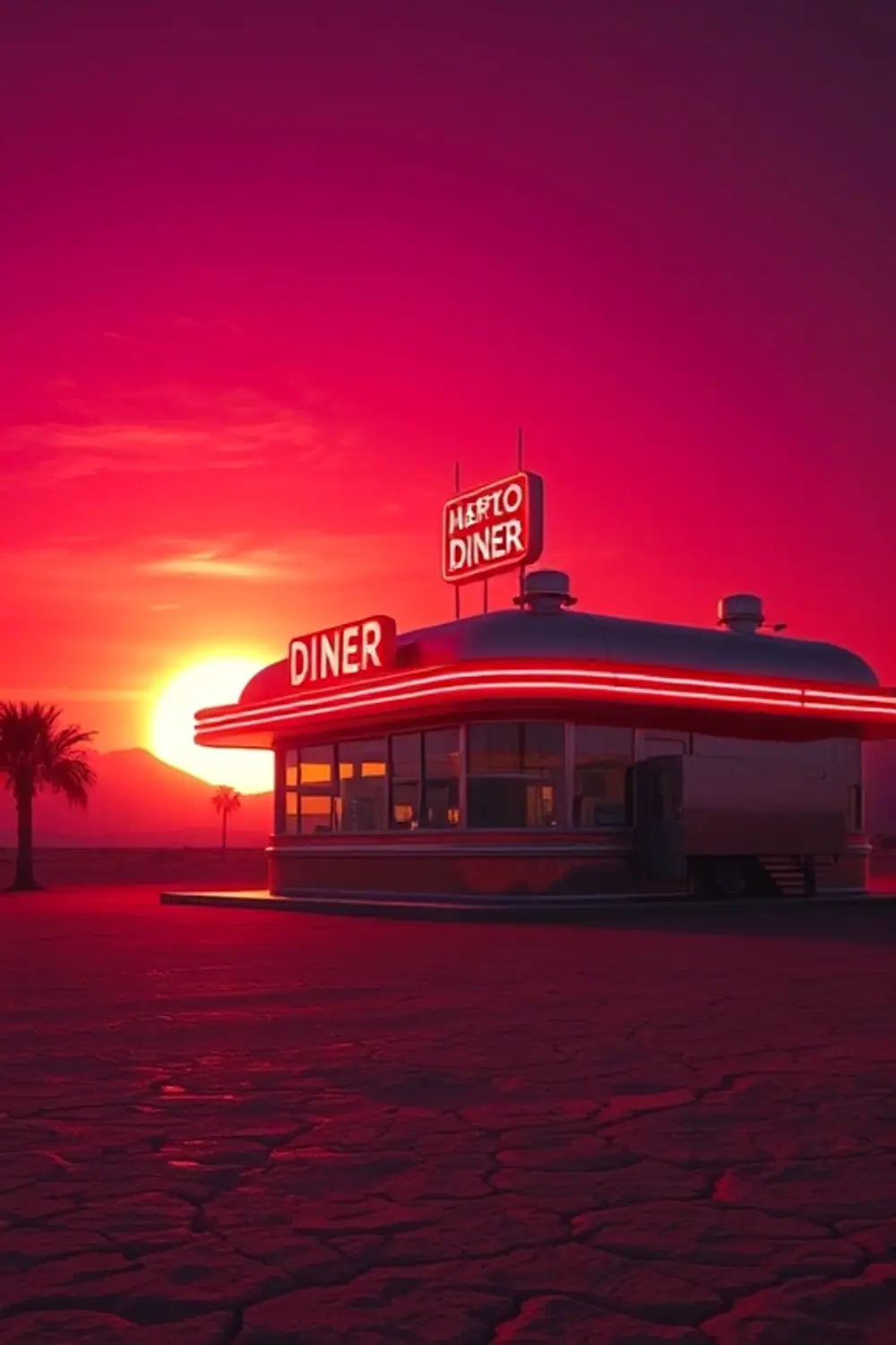 Retro Neon Sunset: Chrome Diner Mirage