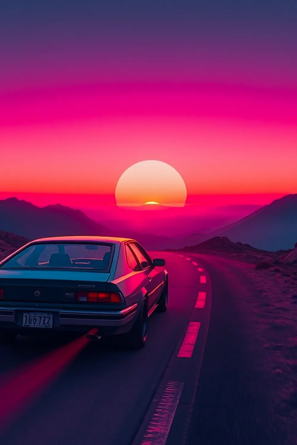 Retro Synthwave Sonnenuntergang - ai prompt image generator output target