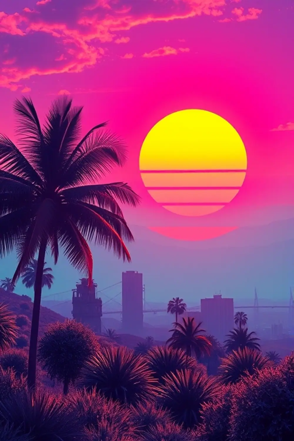 Retrowave Sonnenuntergangs-Gitter - ai prompt image generator output target