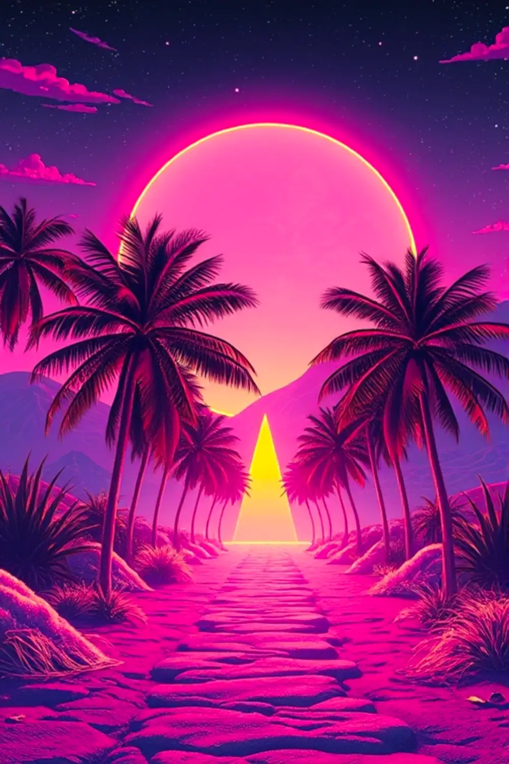 Tramonto Retrowave Griglia - ai prompt image generator output target