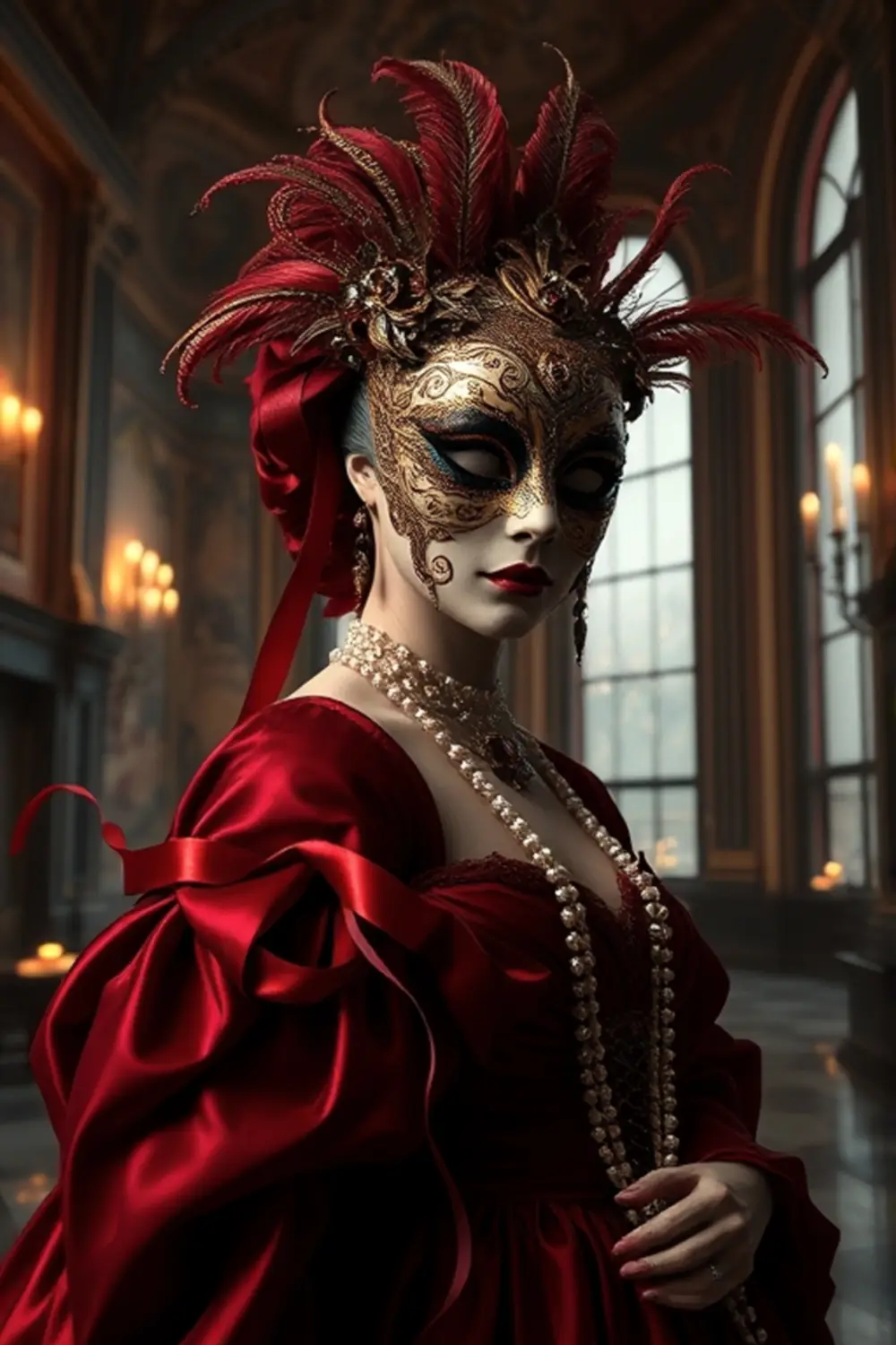 Venetian Masquerade: Gilded Masked Duchess - ai prompt image generator example