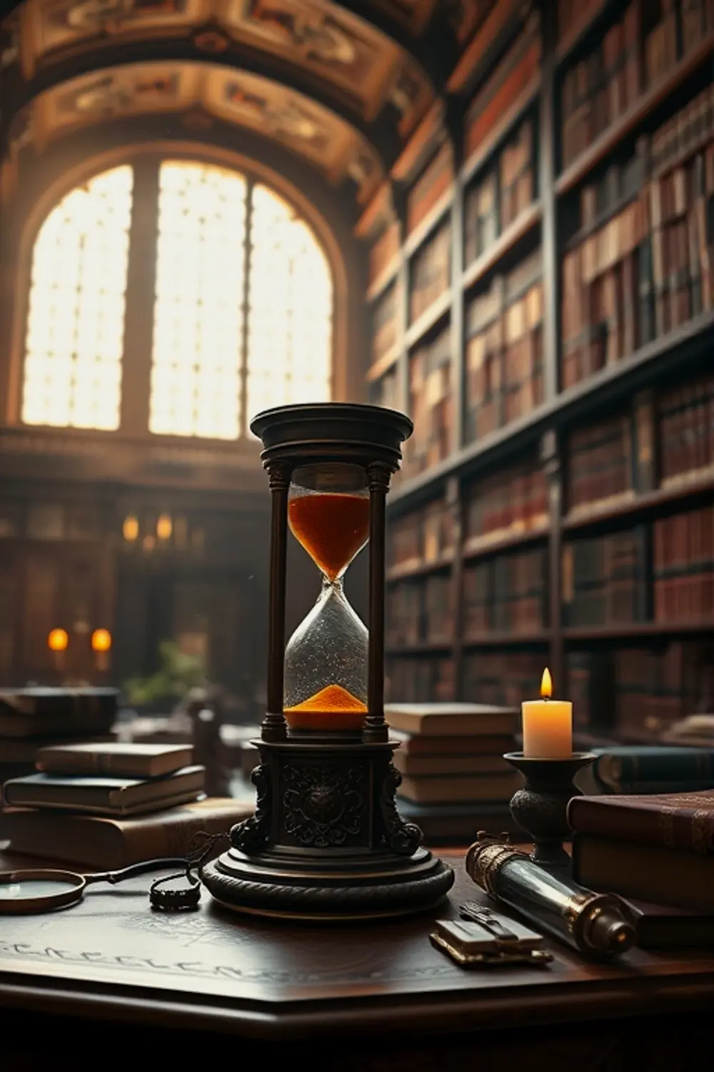 Vintage Library Mood Board: Gilded Hourglass Glow