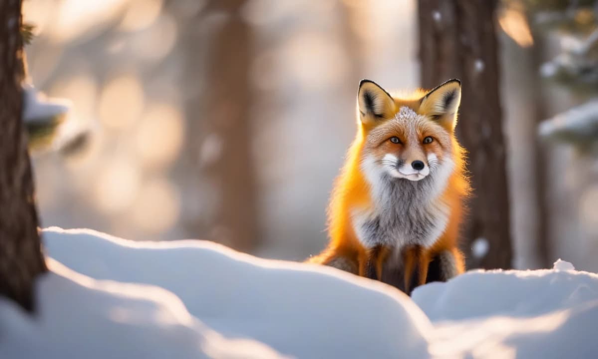 Red fox in a snowy pine forest at golden hour — example reference image for the Image to Prompt tool